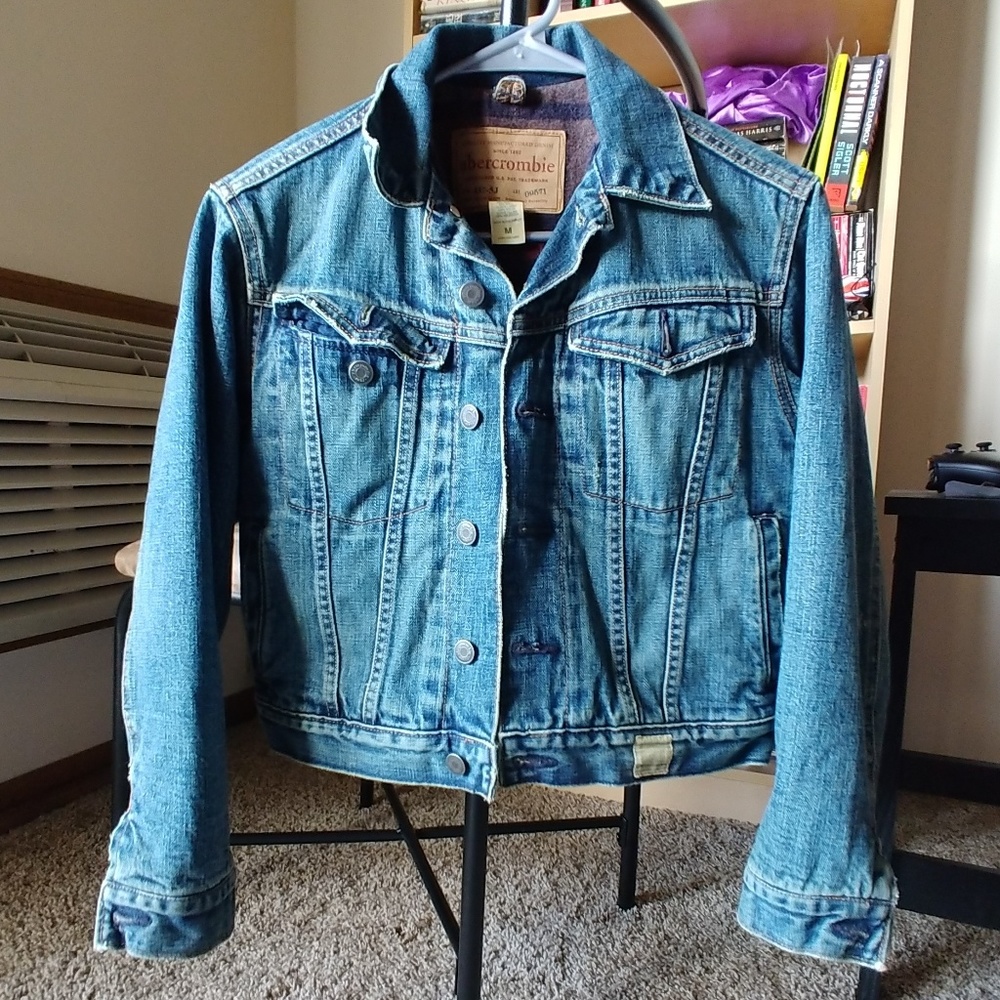 Wool blend lined cropped vintage denim jacket